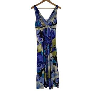 Purple Floral V Neck Sleeveless Maxi Dress Large